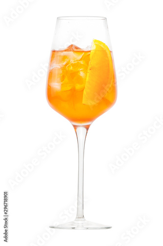 Aperol Spritz in a wine glass isolated on white