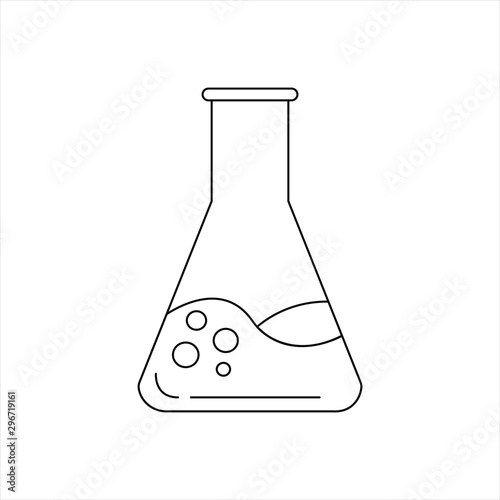 Labarotor flask icon isolated on white background. Vector illustration of equipment. Test tubes, chemical beakers, measuring cups. Medicine, pharmacology, forensics, chemistry, scientific experiments 