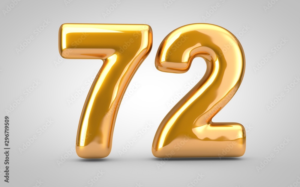 Golden metallic balloon number 72 isolated on white background. Golden metallic balloon number 72 isolated on white background.