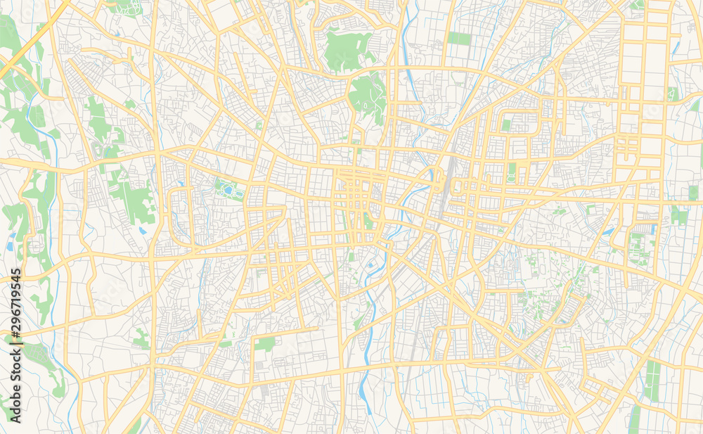 Printable street map of Utsunomiya, Japan