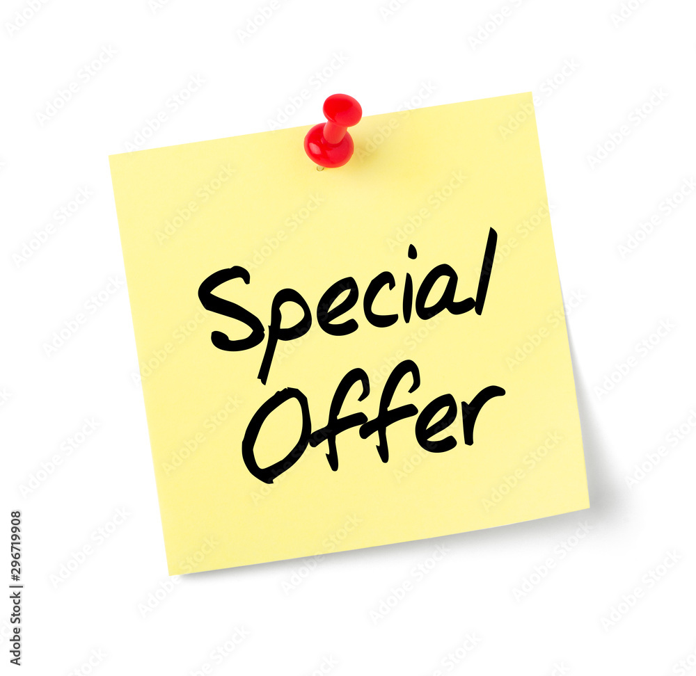 Yellow paper note with text Special Offer Yellow paper note with text Special Offer