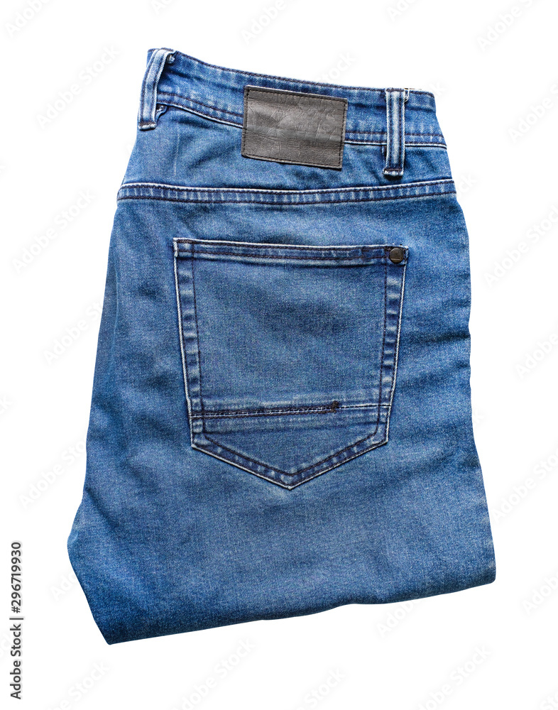 Top view of blue jeans fashion folded isolated on white background with clipping path. Flat lay Top view of blue jeans fashion folded isolated on white background with clipping path. Flat lay