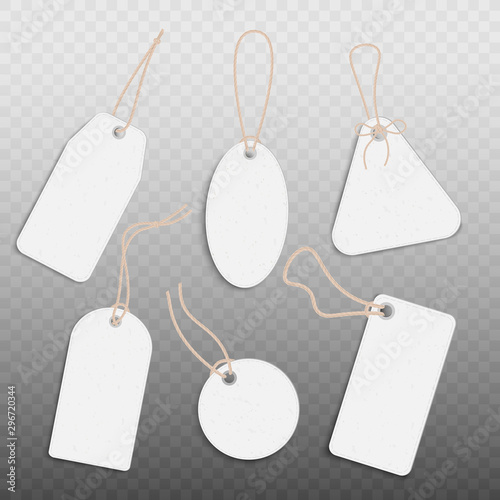 Blank paper vintage price tags set of realistic vector illustration isolated.