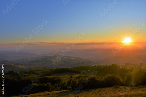 sunset over the hills and valleys in Transylvania