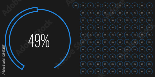 Set of circular sector percentage diagrams meters from 0 to 100 ready-to-use for web design, user interface UI or infographic - indicator with blue