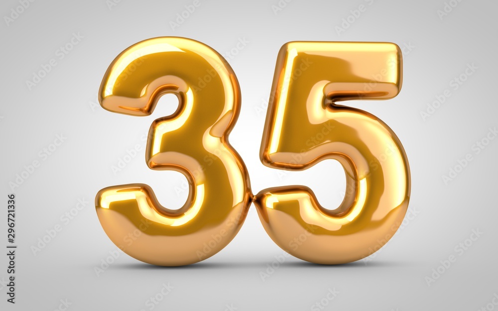 Golden metallic balloon number 35 isolated on white background. Golden metallic balloon number 35 isolated on white background.