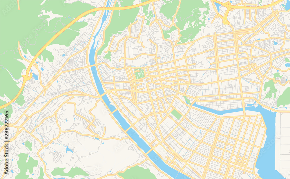 Printable street map of Fukuyama, Japan
