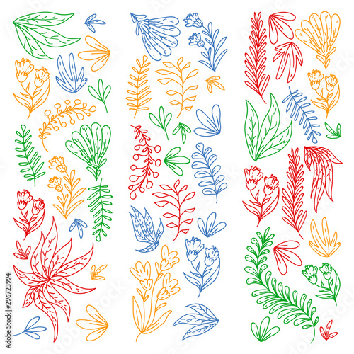 Hand vector drawn floral  leaves elements. Pattern for logo  greeting card  wedding design.