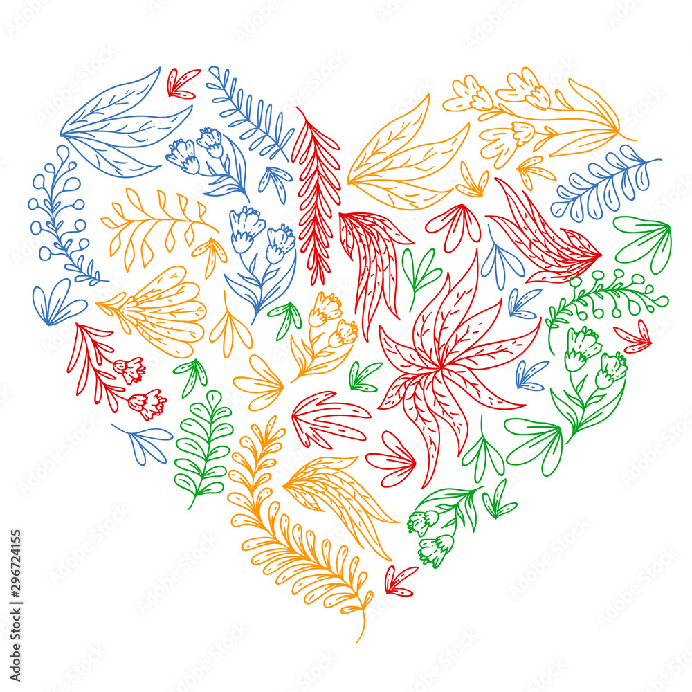 Obraz premium Hand vector drawn floral, leaves elements. Pattern for logo, greeting card, wedding design.