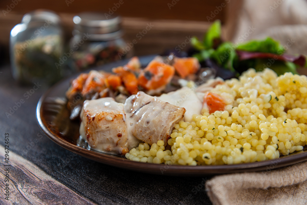 chicken peas, carrots, mushrooms and sauce chicken peas, carrots, mushrooms and sauce