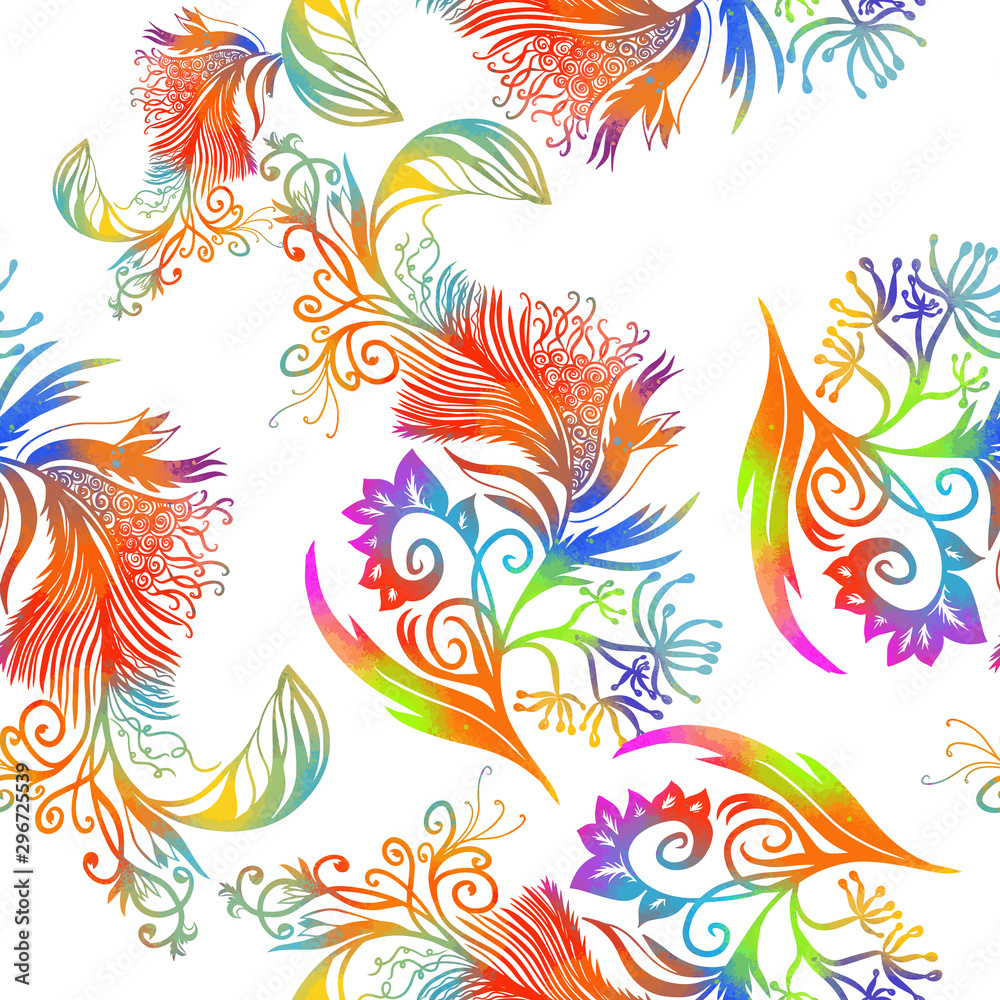 Bird feathers seamless pattern. Floral abstraction background. Vector illustration Bird feathers seamless pattern. Floral abstraction background. Vector illustration