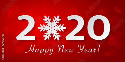 Happy New Year 2020 design with christmas ball with snowflake.