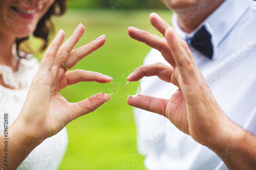 bride and groom holding hands in ring