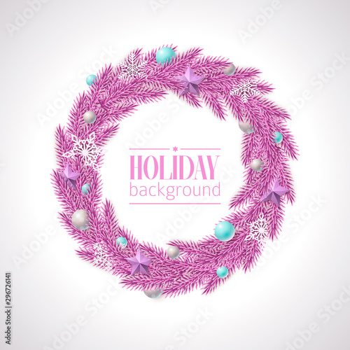 Christmas greeting vector illustration in trendy pink, silwer and purple colors photo