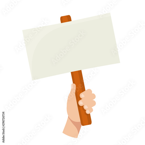Hand holding blank banner flat vector illustration