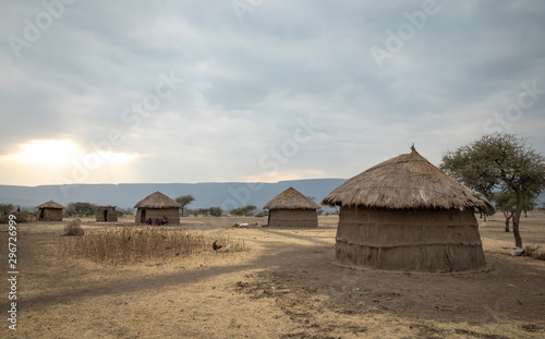 sunset over a maasai boma in Tanzania