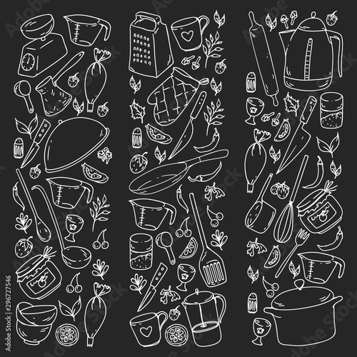 Cooking class. Kitchenware, utencils. Food and kitchen icons.