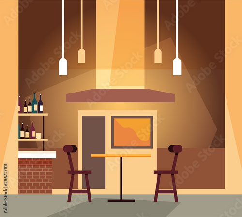 drinking establishment and shelves with alcohol bottles