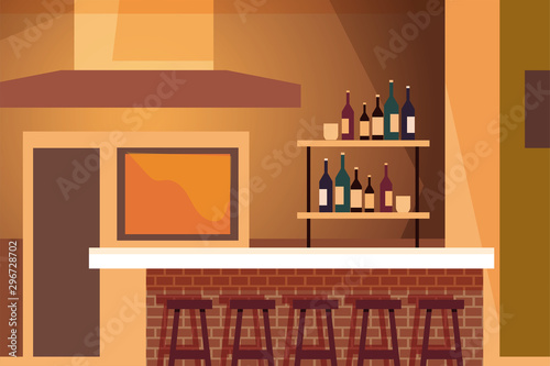 drinking establishment and shelves with alcohol bottles