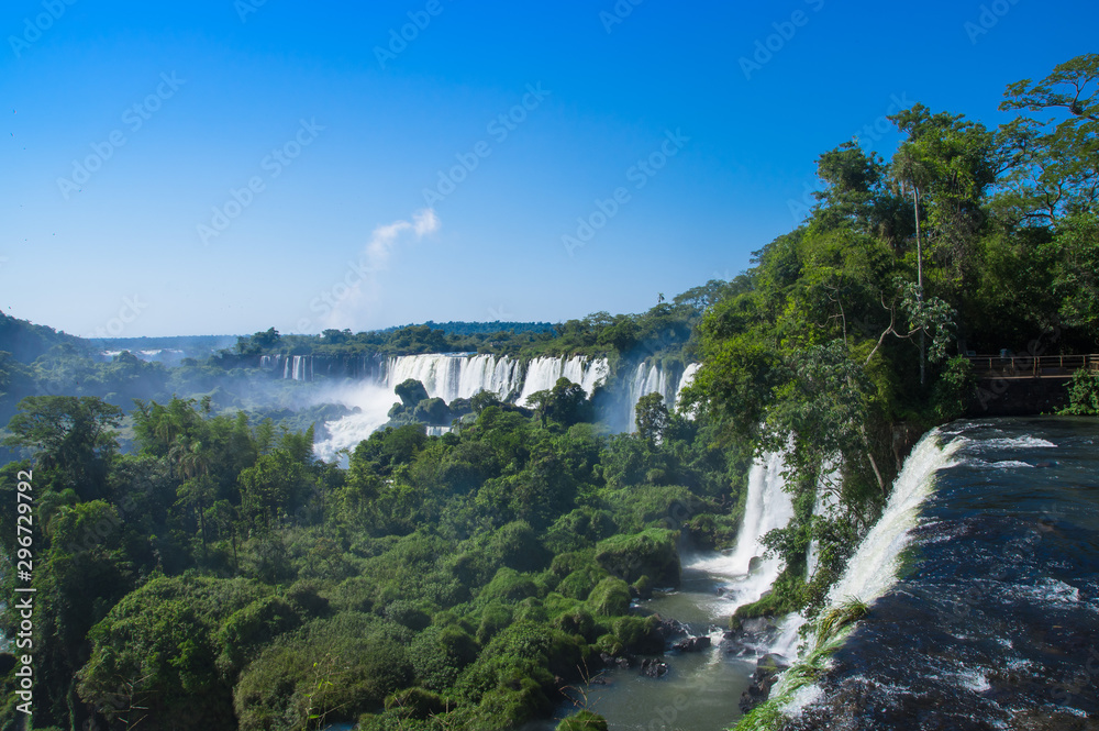 Aerial view of Iguazu Falls from the helicopter ride, one of the Seven Natural Wonders of the World , Brazil