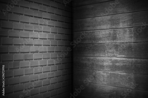 Dark Black Bricks Wall Pattern with Black Wall Wood Texture,Abstract background,Copy space
