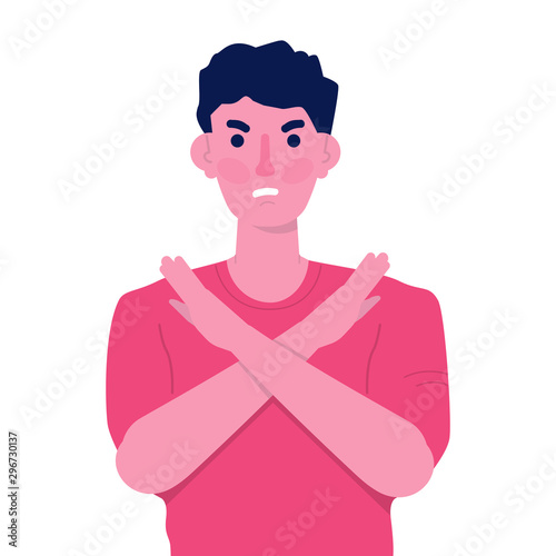 Man showing a negative gesture. Disapprove character concept. Vector illustration.