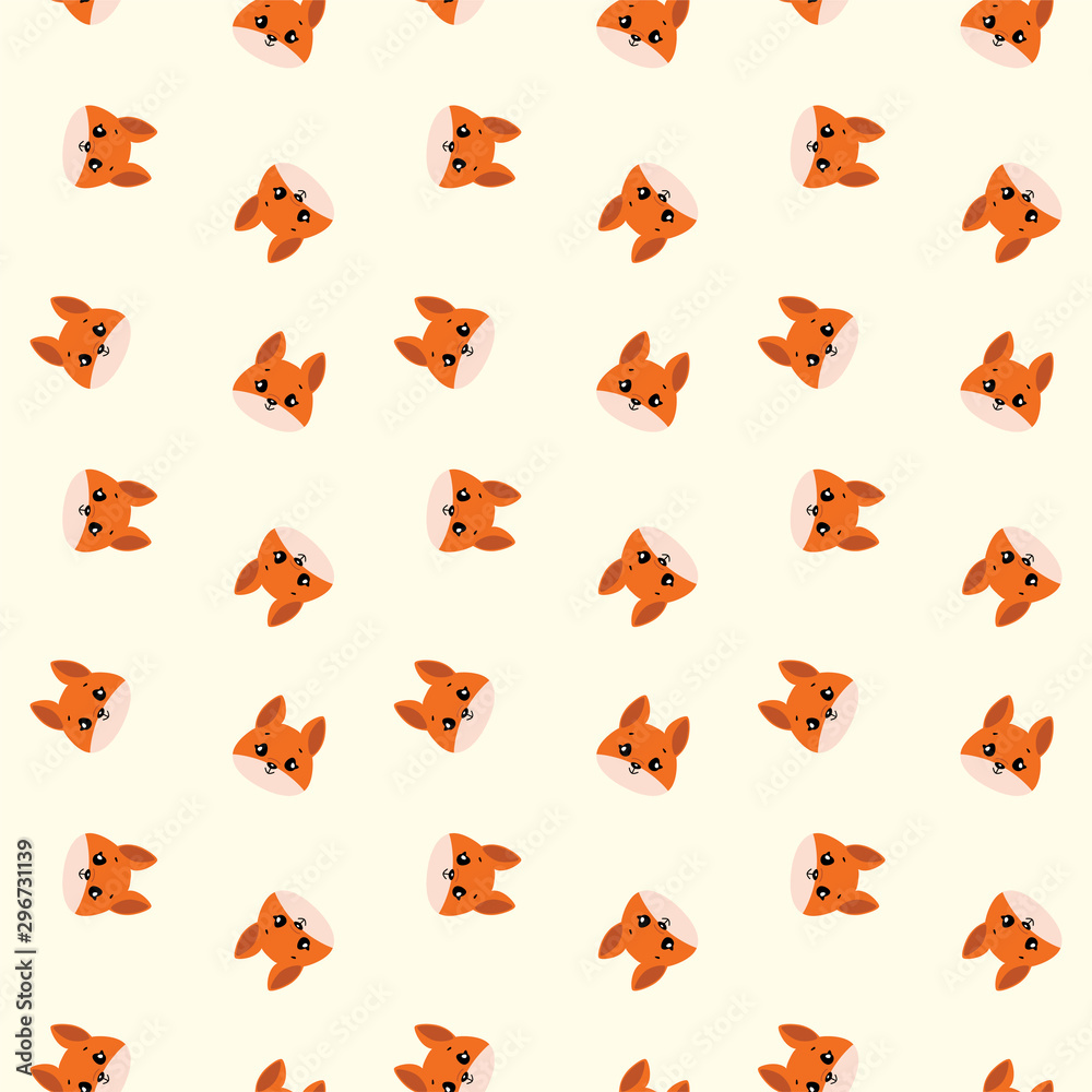 Seamless pattern with cute cartoon fox faces on yellow background. Vector illustration 8 EPS. Seamless pattern with cute cartoon fox faces on yellow background. Vector illustration 8 EPS.