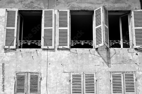 Traditional French window with open shutters souther France