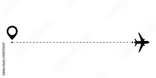 Plane traveling from the starting point. GPS navigator airplane path on the flight path. Vector illustration.