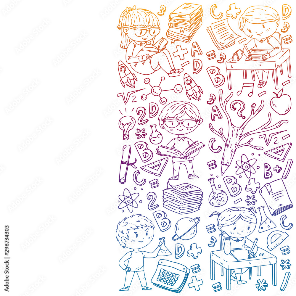 Back to school. Vector icons and elements for little children, college, online courses. Doodle style, kids drawing Back to school. Vector icons and elements for little children, college, online courses. Doodle style, kids drawing