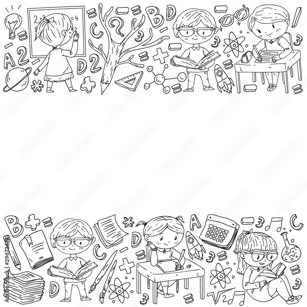 Back to school. Vector icons and elements for little children, college, online courses. Doodle style, kids drawing Back to school. Vector icons and elements for little children, college, online courses. Doodle style, kids drawing