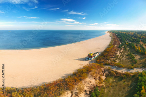 Aerial landscape of the beautiful beach of Baltic Sea in Gdansk  Poland