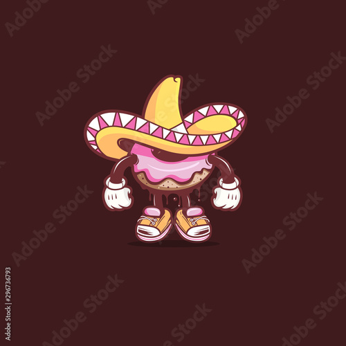 DONUT mascot with the chocolate and Mexican cap (ID: 296736793)