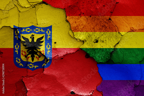 flags of Bogota and LGBT painted on cracked wall photo