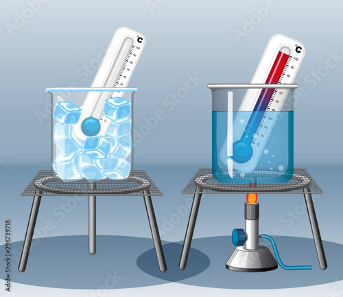 Two thermometers in hot and cool water