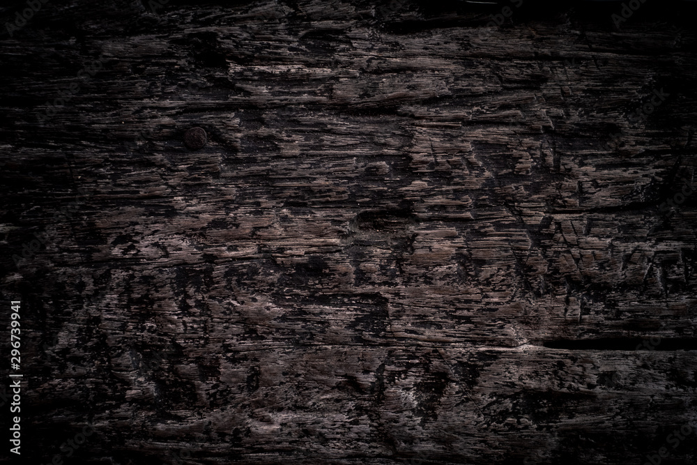 Texture old dark brown wood with scuffs and cracks. Vintage background from old board Texture old dark brown wood with scuffs and cracks. Vintage background from old board