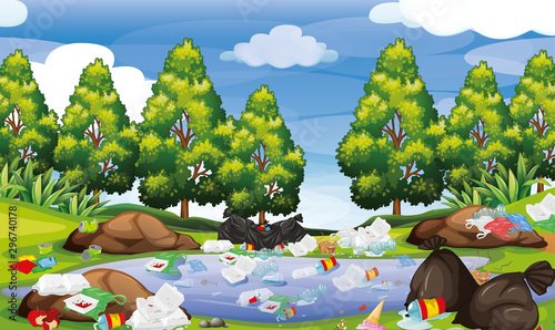 Rubbish in park scene
