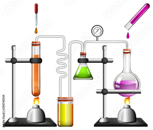 Science equipments on white background