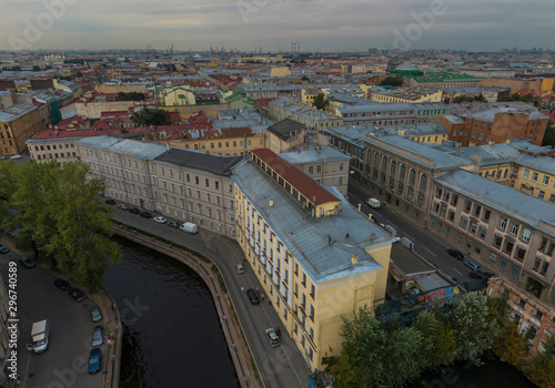 St. Petersburg from a height, Griboedov Canal and Griboedov Canal Embankment. Aerial view, summer, cloudy photo