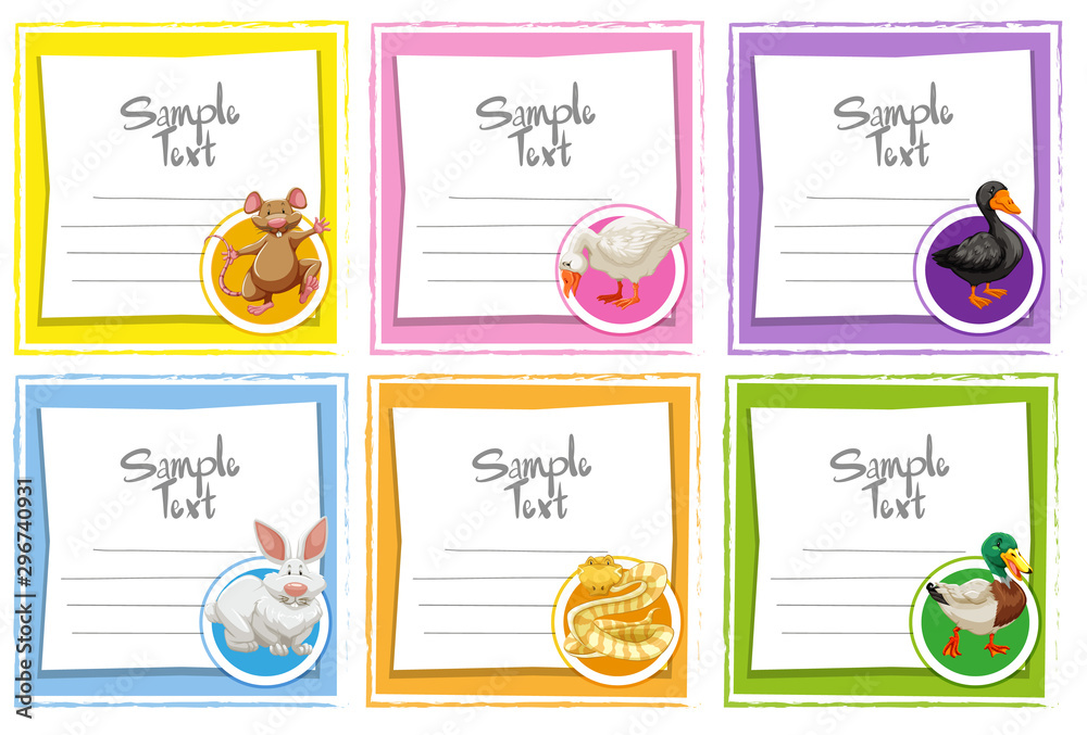 Card template with different animals Card template with different animals