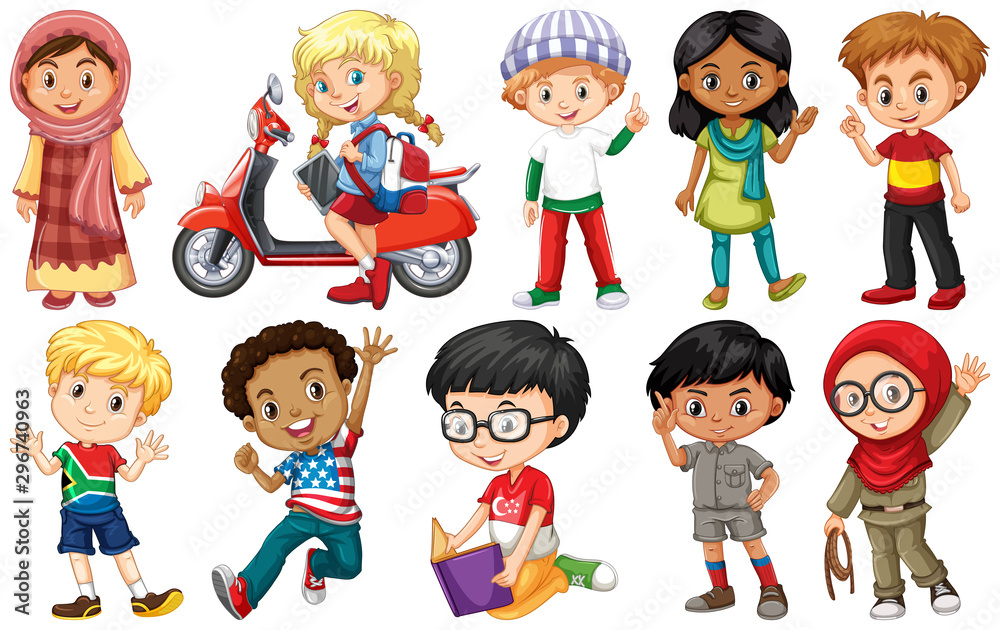 Set of children from different countries