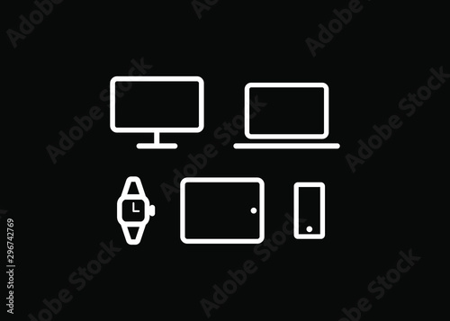 Devices Icons Tech Symbols Simple Style Vector Illustration