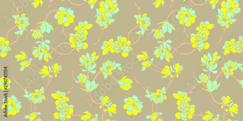 Floral seamless pattern wallpaper in pastel soft colours - Nordic magnolia flowers background - Vector