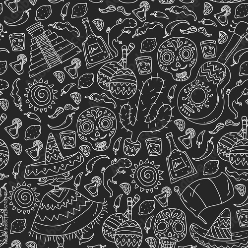 Travel to Mexico. Vector set with ethnic elemets for wallpapers, backgrounds. Day of the Dead