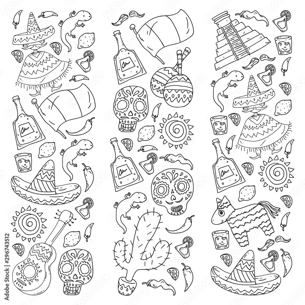 Travel to Mexico. Vector set with ethnic elemets for wallpapers, backgrounds. Day of the Dead Travel to Mexico. Vector set with ethnic elemets for wallpapers, backgrounds. Day of the Dead