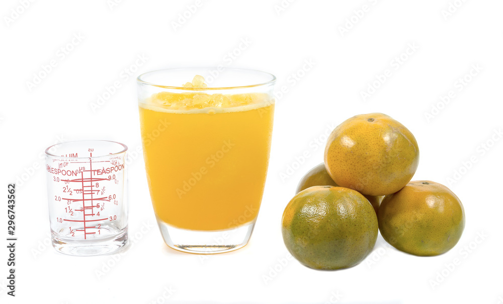 Fototapeta premium Slush ice with orange in Cup white background.