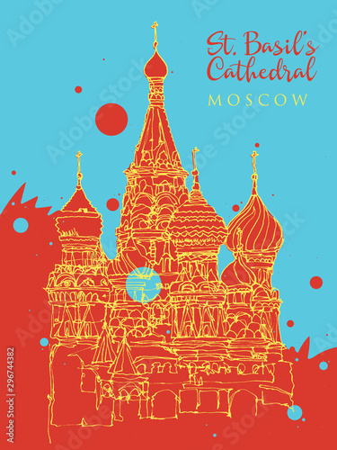 Drawing sketch illustration of St. Basil Cathedral in Moscow