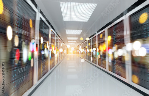 Wallpaper Mural Servers data center room with bright bokeh light going through the corridor 3D rendering Torontodigital.ca