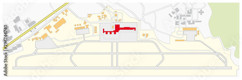 colored floor plan of a fictional airport