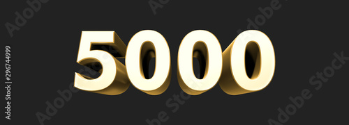 5000 five thousand number rendering.  Metallic gold 3D numbers. 3D Illustration. Rendering. Isolated on black background	